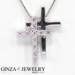 K18 ホワイトゴールド ダイヤモンド 0.12ct クロス 十字 ダブル デザイン ネックレス
