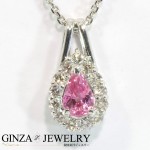 K18 ホワイトゴールド ダイヤモンド 0.28ct ピンク石 0.55ct ペアシェイプ ネックレス
