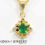 K18YG エメラルド ダイヤモンド 0.05ct 花 フラワー デザイン ネックレス