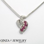 pt850 プラチナ ダイヤモンド 0.09ct ルビー0.34ct デザイン ネックレス