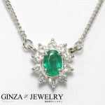 pt850 プラチナ ダイヤモンド 0.23ct エメラルド0.24ct デザイン ネックレス