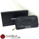 シャネル CHANEL キャビアスキン ラウンドファスナー長財布 黒