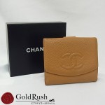 シャネル CHANEL キャビアスキン二つ折り財布 キャメル