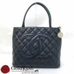 シャネル 復刻トートバッグ 紺 シルバー金具 キャビアスキン